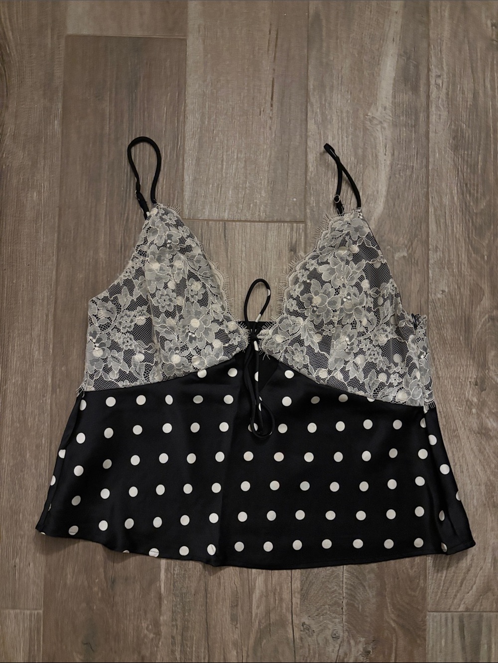 Abercrombie Black & White Lace Polka Dot Cami Top
